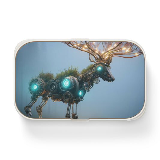 Cybernetic Forest Stag Bento Lunch Box – Glowing Antlers in Misty Dawn