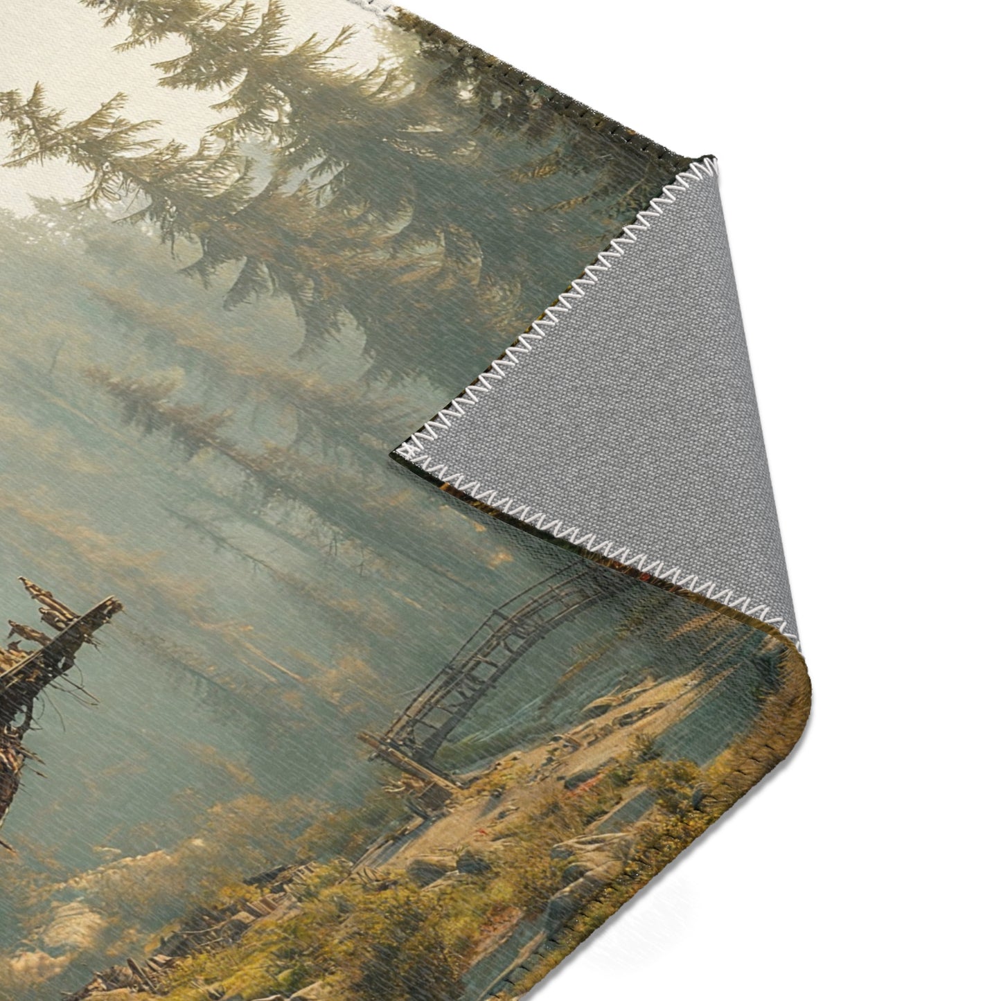 Treehouse Haven Area Rugs – Emerald Cabin Perched in Misty Pines