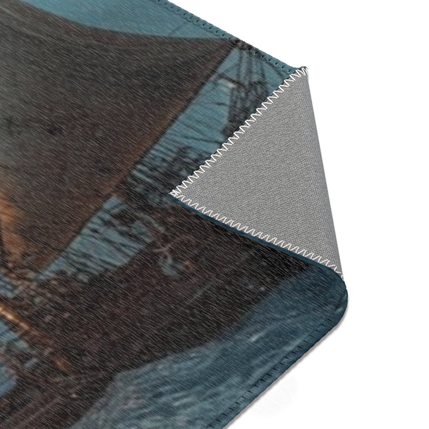 Storm-Sailed Ship in Bottle Area Rug – Captured Gale on Pebbled Shore