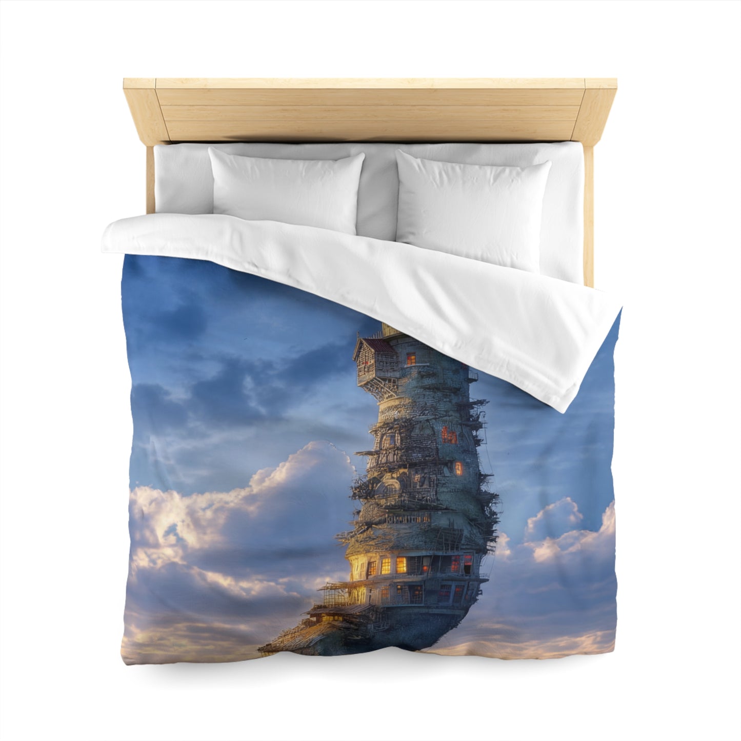 Skyward Lighthouse Microfiber Duvet Cover – A Beacon Through Twilight Clouds