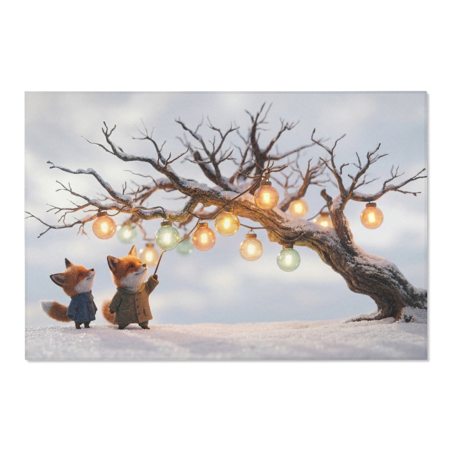 Snow Fox Lanterns Area Rug – Winter’s Quiet Glow Under Bare Branches