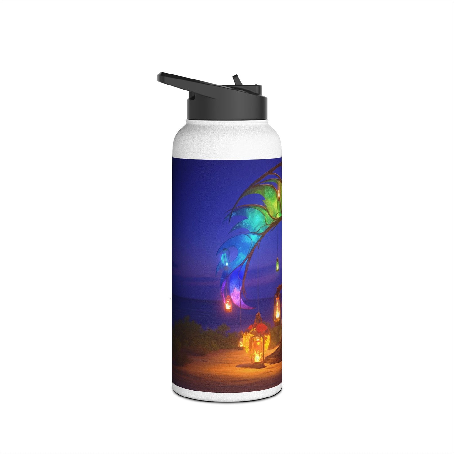 Luminous Phoenix Throne Water Bottle – Sunset Sanctuary with Rainbow Wings