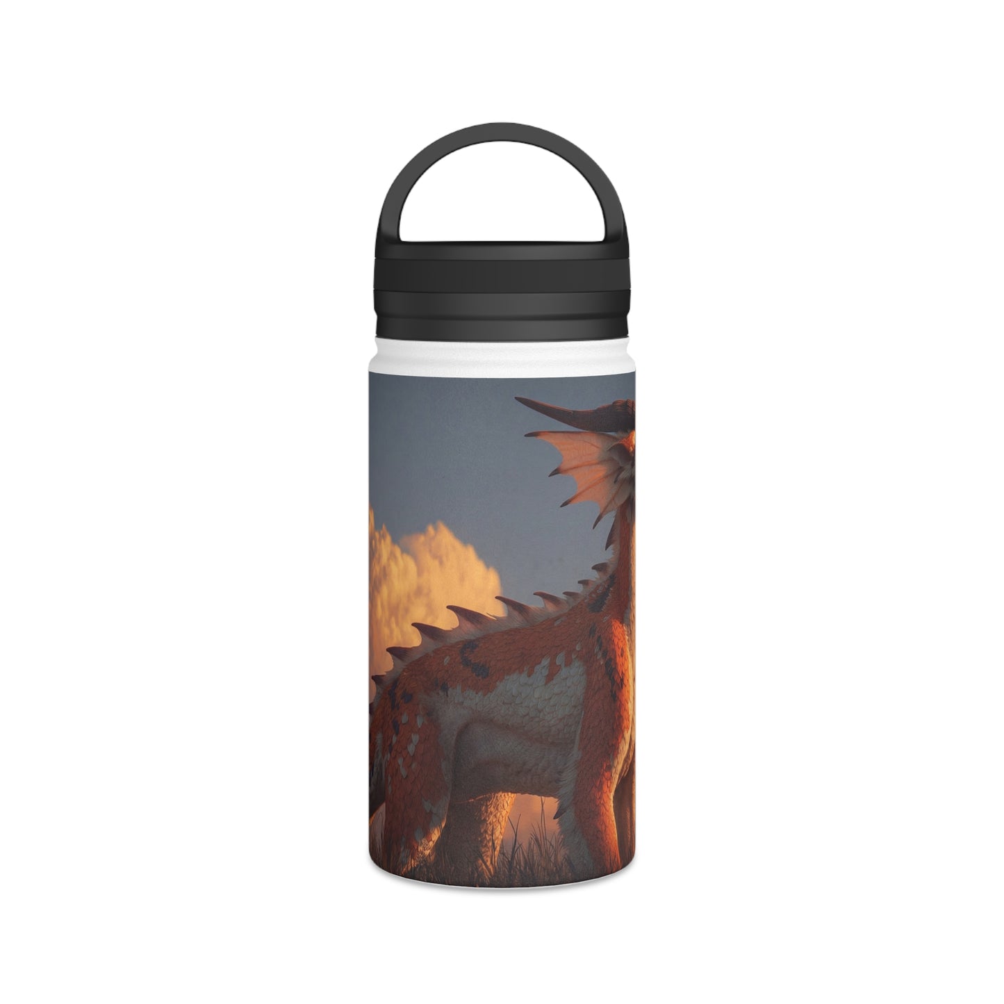 Sunset Guardian Dragon Stainless Steel Water Bottle, Handle Lid – Amber Sky Companion