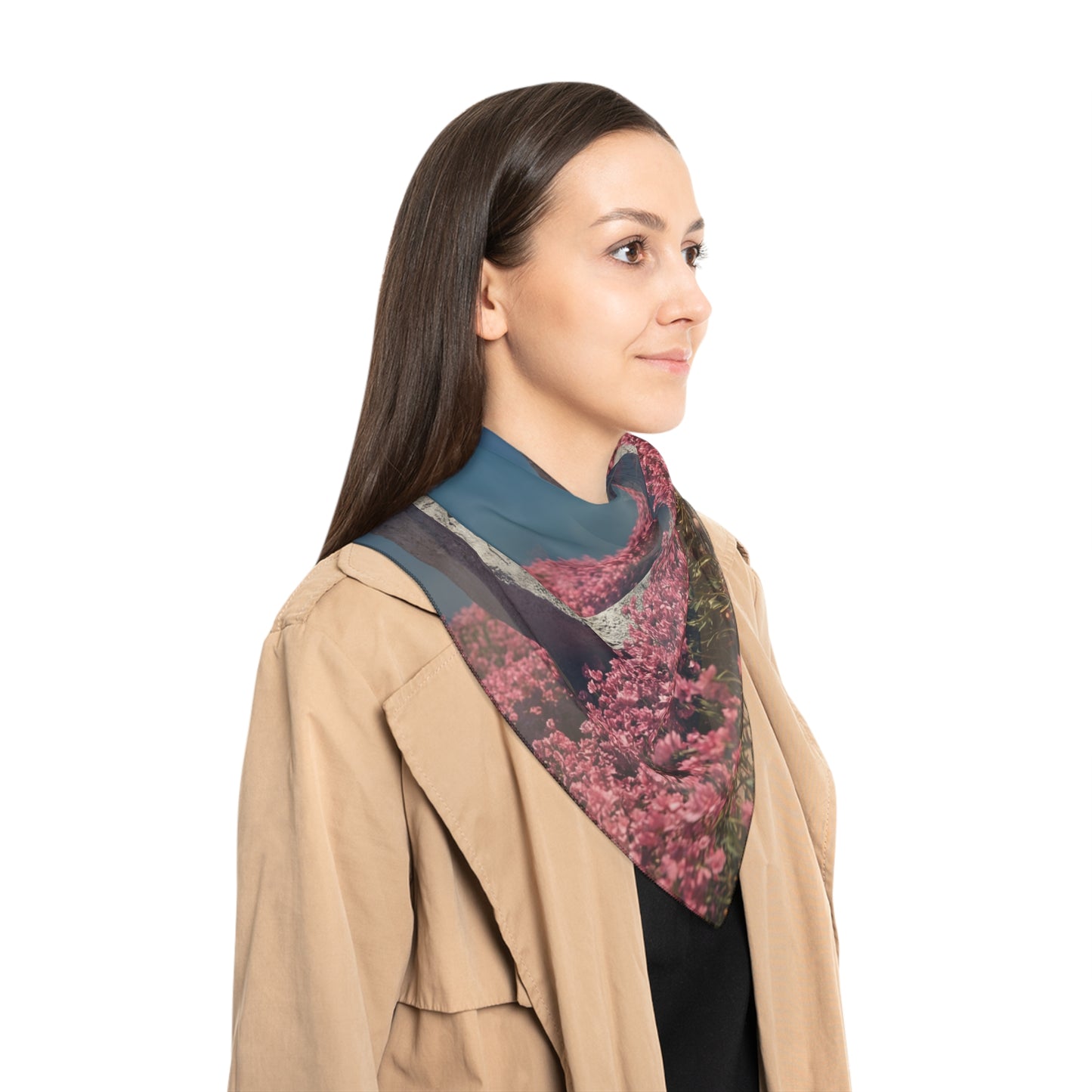 Stone Ring in Pink Bloom Poly Scarf – A Gateway Through Wildflowers