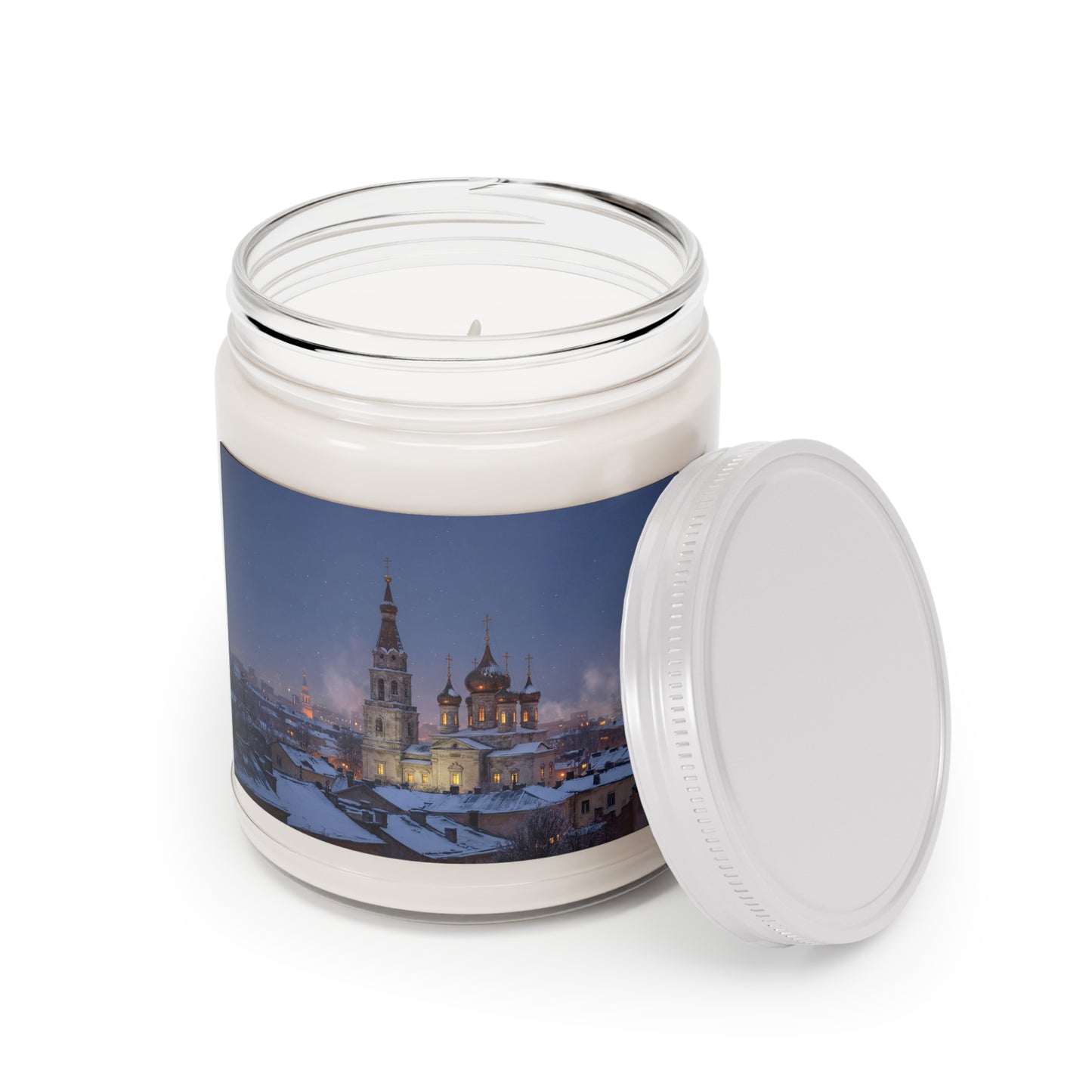 Winter Cathedral Scented Soy Candles with White Lid, 9oz – Snowfall Serenity