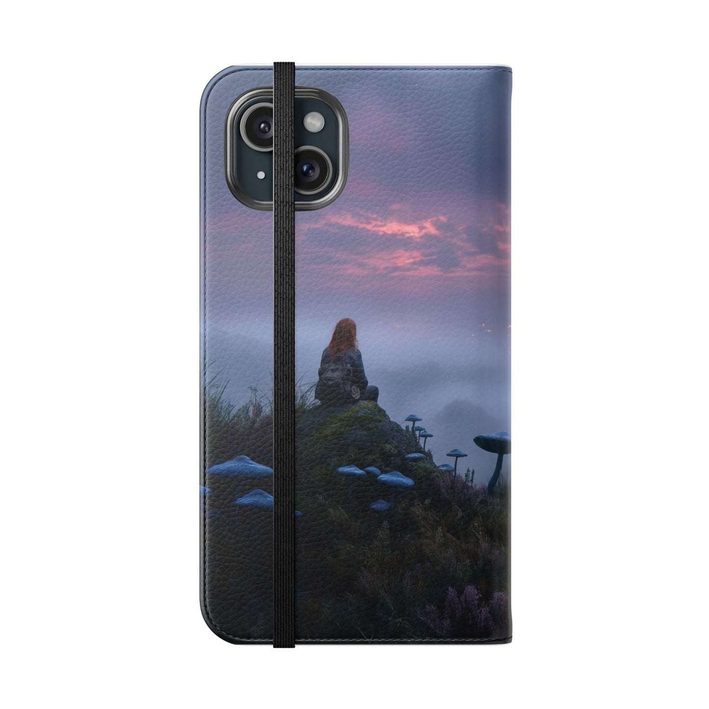 Misty Hilltop Flip Cases – Red-Haired Wanderer at Twilight