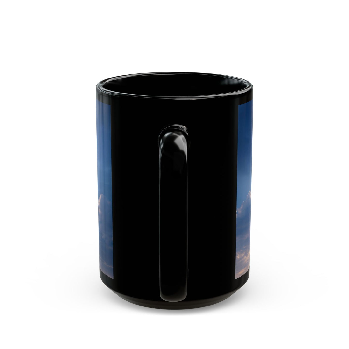 Skyborne Lighthouse Black Mug – Twilight Beacon Over Endless Sea