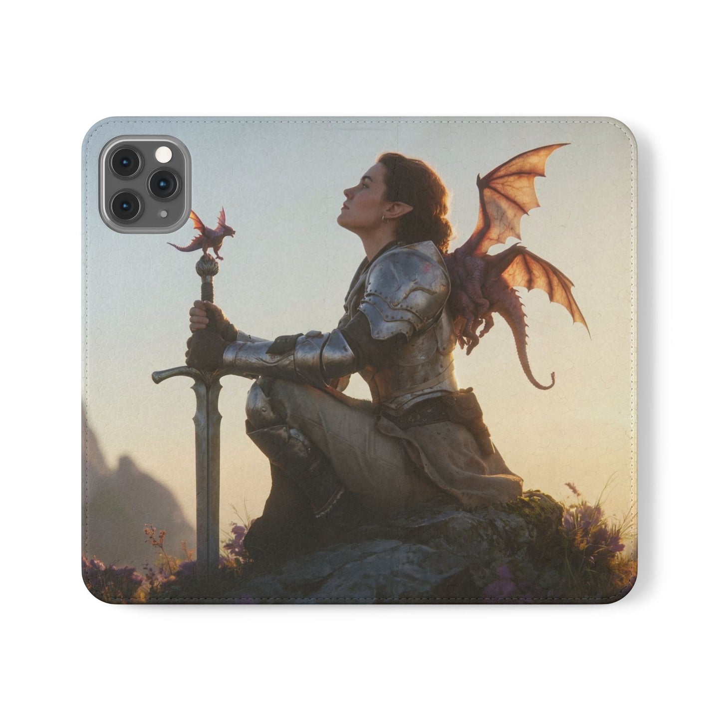 Dragon Knight Flip Cases – Sunlit Sentinel with Mini Drake and Sword