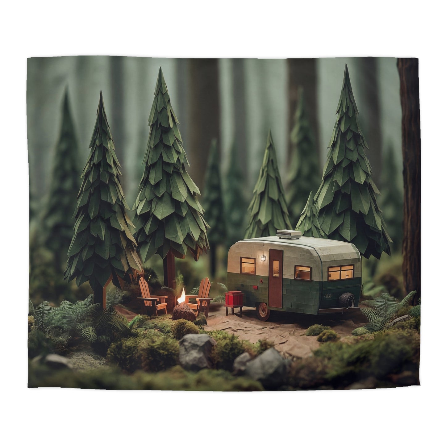 Forest Campground Microfiber Duvet Cover – Warm Glow in the Evergreen Depths