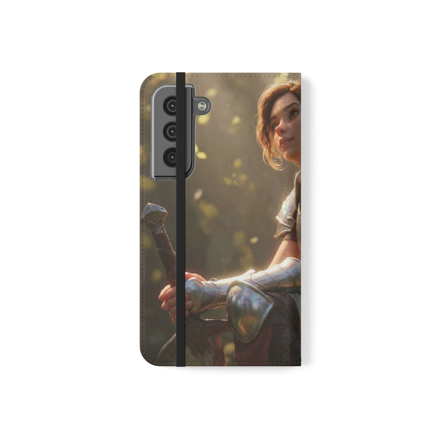 Elven Knight with Dragon Flip Cases – Iridescent Armor & Tiny Guardian Portrait