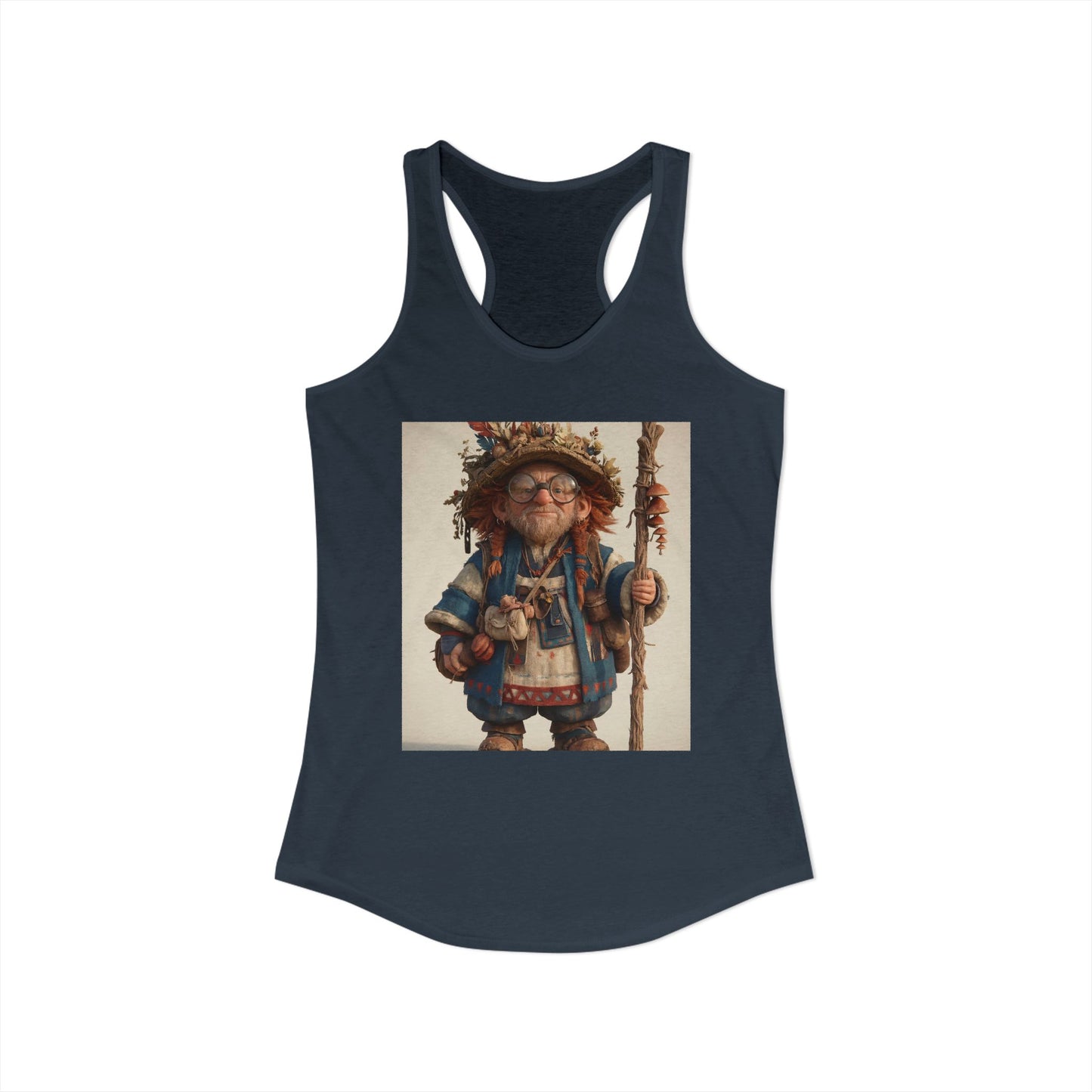 Mushroom-Sceptered Sage Women's Ideal Racerback Tank – Botanical Wanderer Portrait