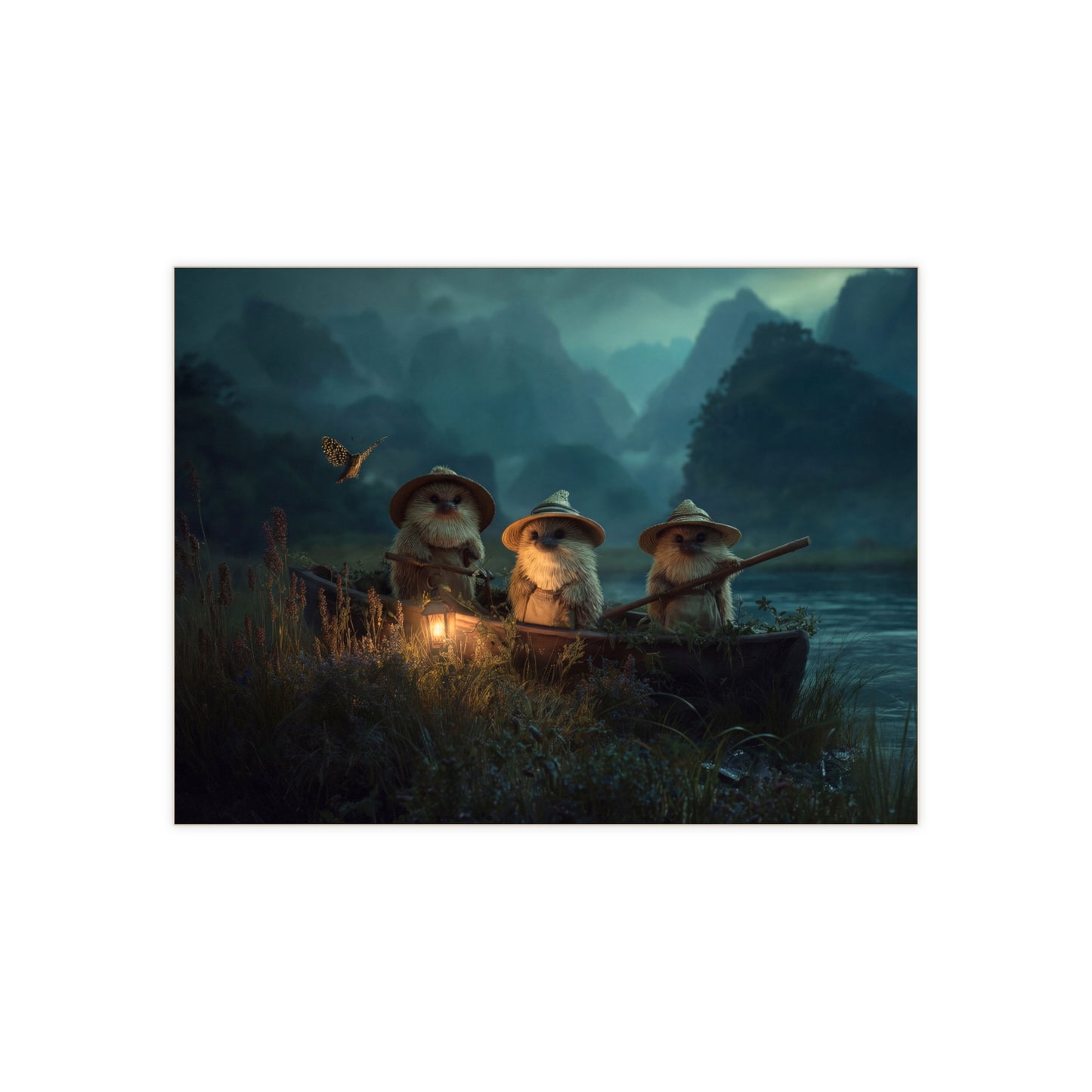 Three Hedgehog Paddlers Ceramic Photo Tile – Twilight River Journey