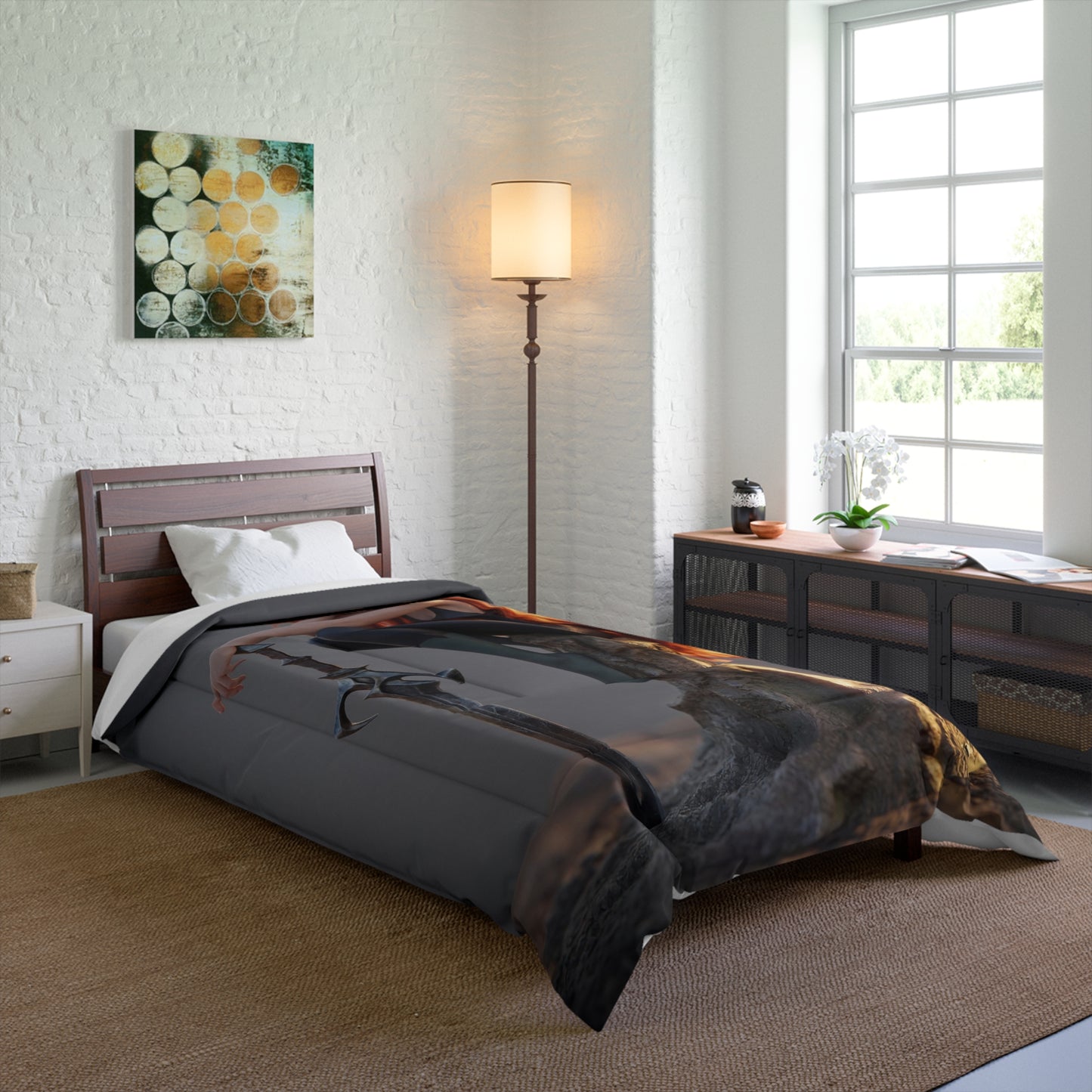 Red-Haired Sentinel Comforter – Sunset Warrior’s Quiet Rest