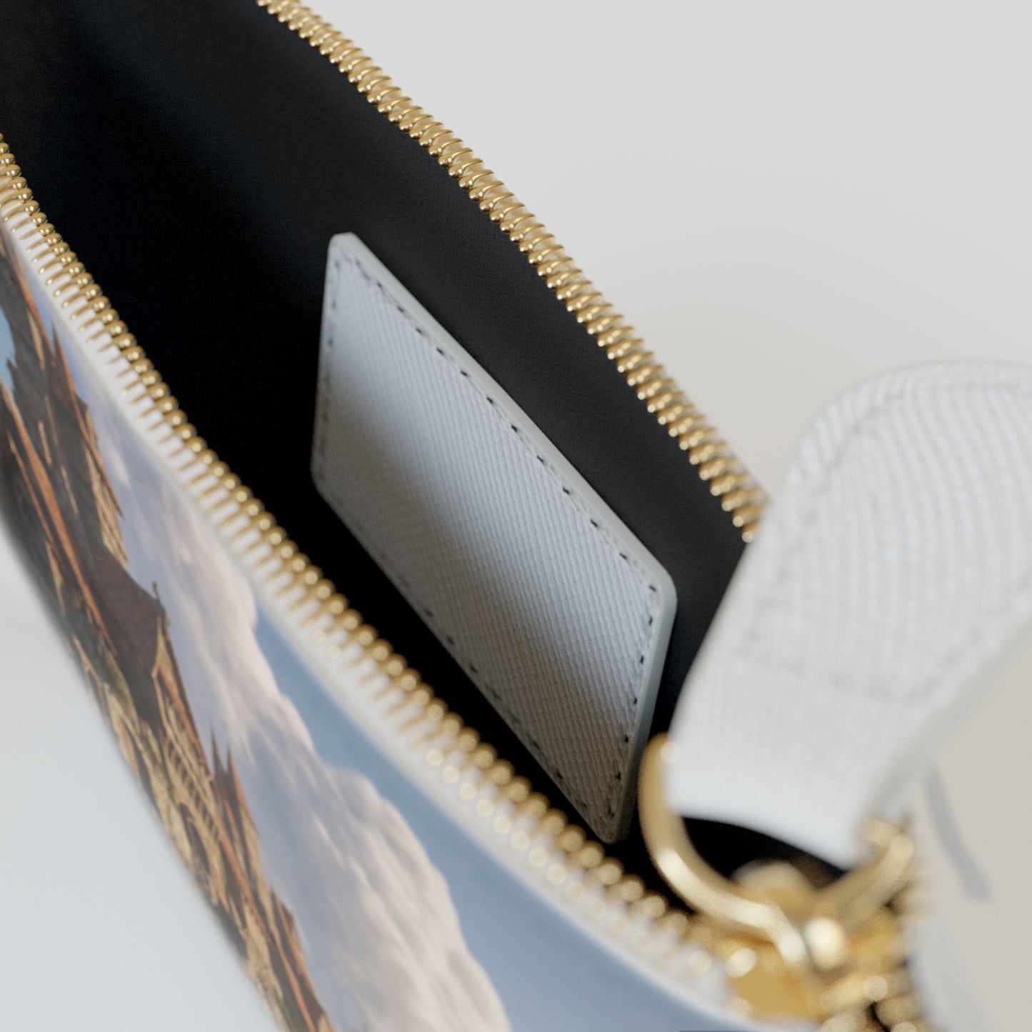Harbor’s Whisper Mini Clutch Bag – Sunlit Coastal Village Dreamscape