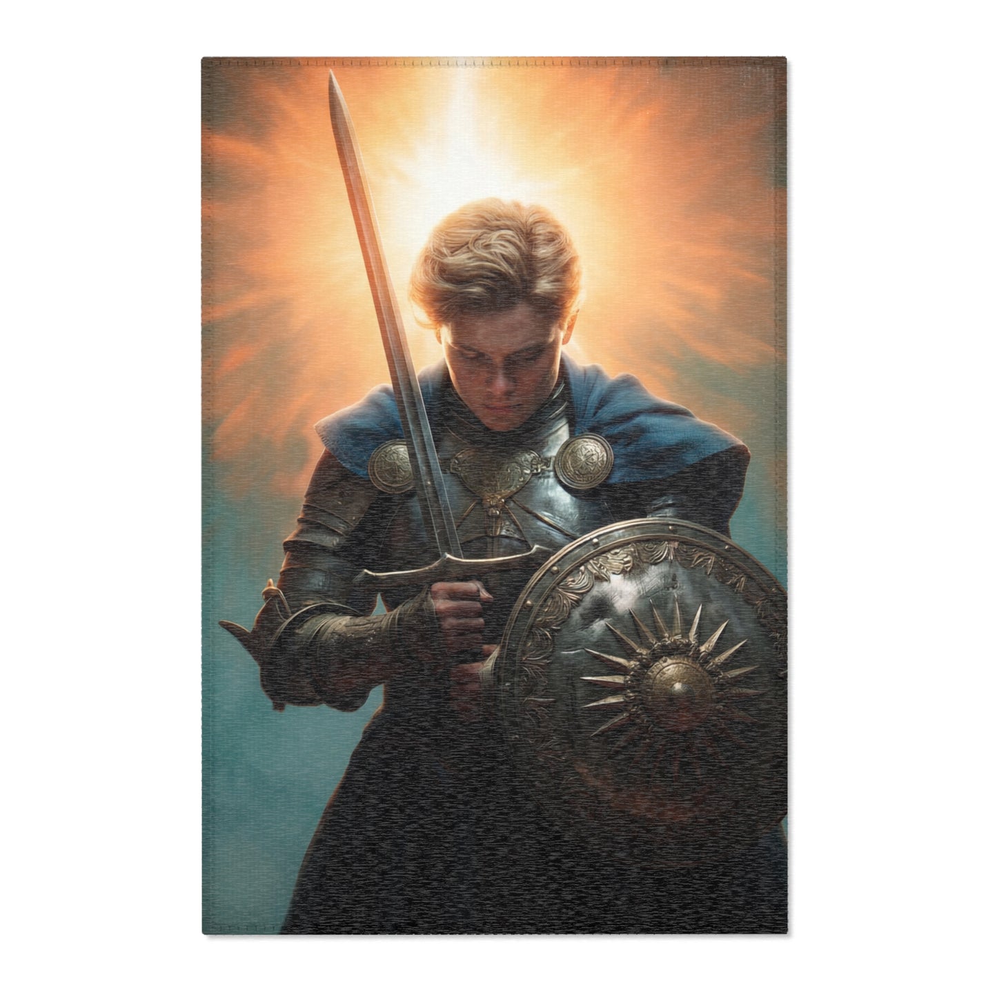 Dawn-Kissed Sentinel Area Rug – Armor of the Sunlit Quest