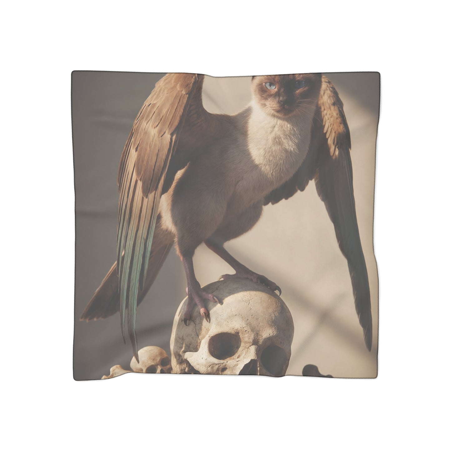 Winged Siamese Cat Poly Scarf – Sunlit Bone Sentinel