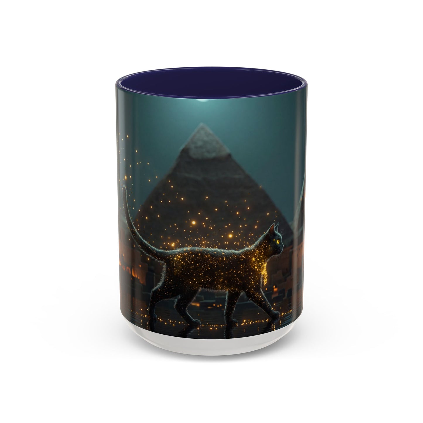 Pharaoh Cat Accent Coffee Mug (11, 15oz) – Golden Stardust Nile Sentinel