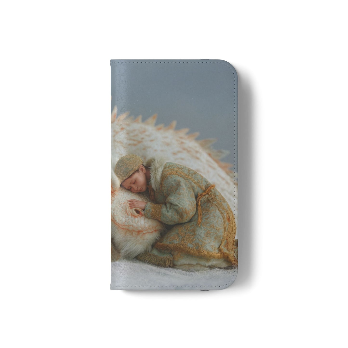 Sleeping Child and Dragon Flip Cases – Snowy Guardian Embrace