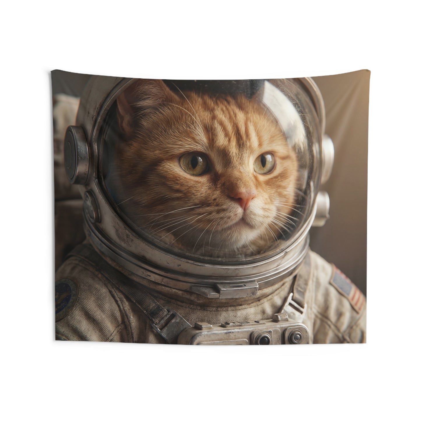 Feline Astronaut Indoor Wall Tapestries – Warm-Glow Mission Control