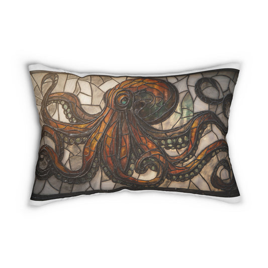 Stained Glass Octopus Lumbar Pillow – Amber Tide Dreamscape