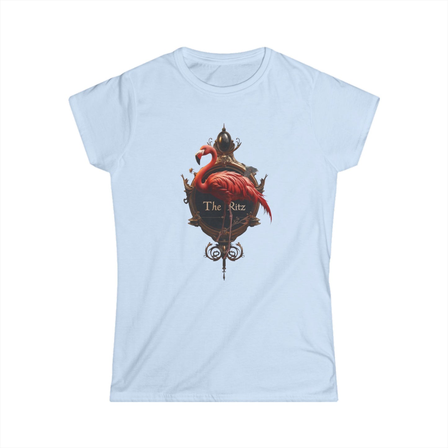 Ritz Flamingo Ornate Sign Tee – Gold Gilded Framed Bird Graphic