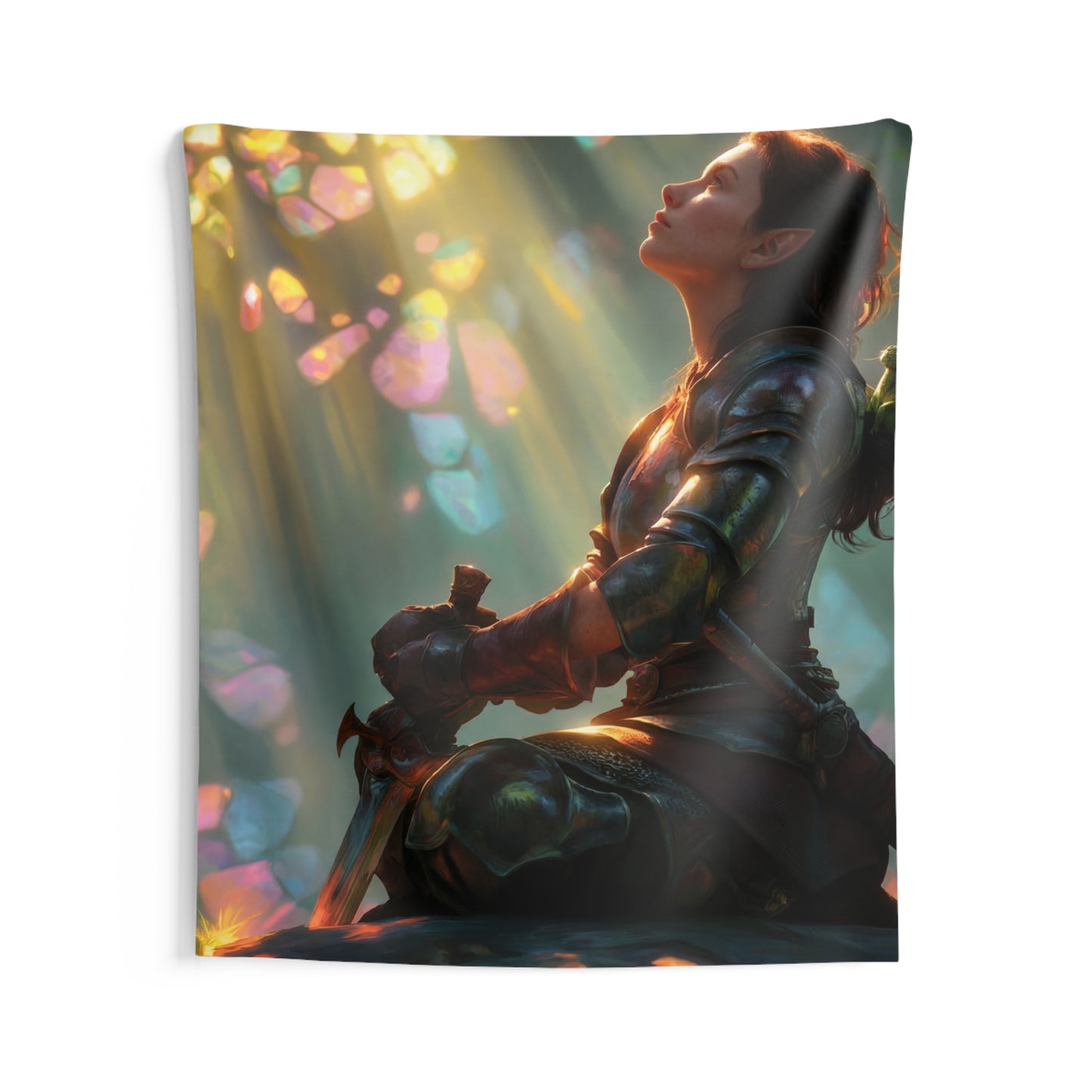 Elven Warrior in Crystal Grove Indoor Wall Tapestries – Sunbeam Sanctuary