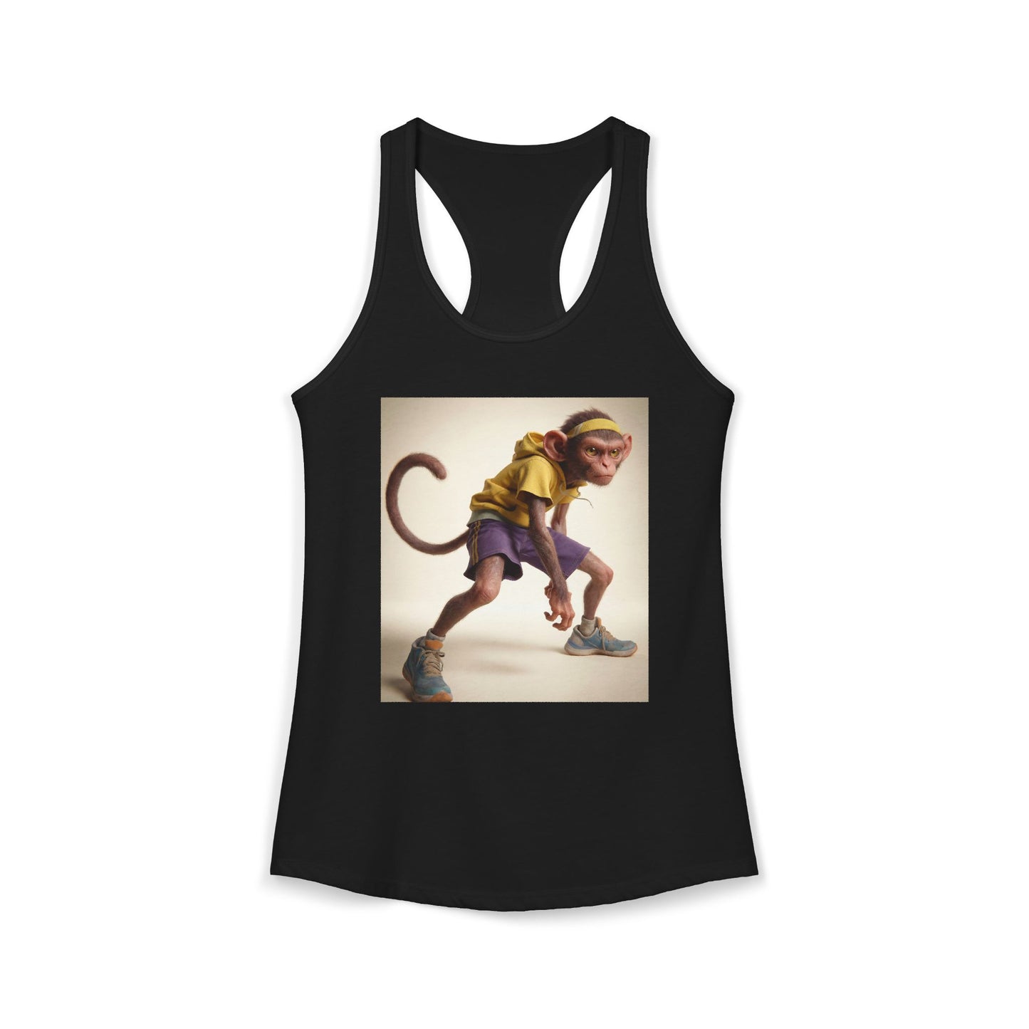 Sprinting Monkey Women's Ideal Racerback Tank – Yellow Hoodie and Purple Shorts Ready-to-Run