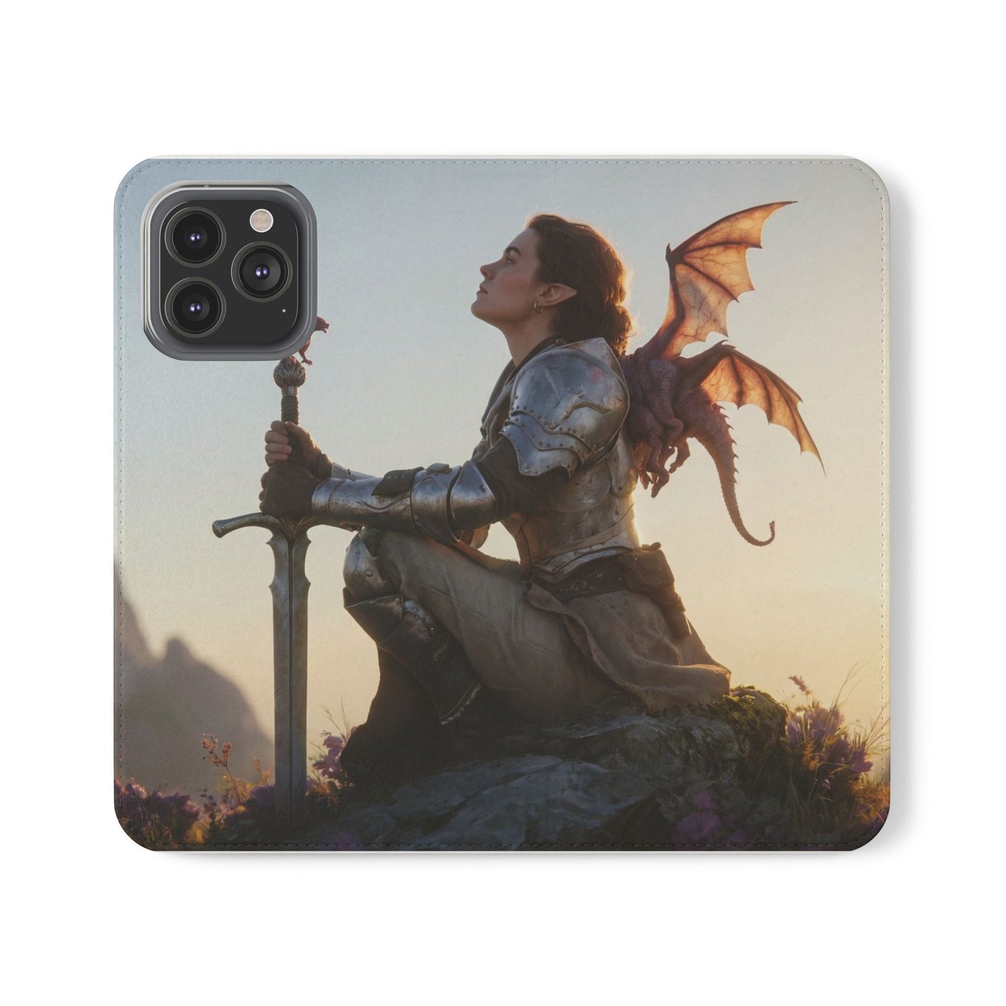 Dragon Knight Flip Cases – Sunlit Sentinel with Mini Drake and Sword