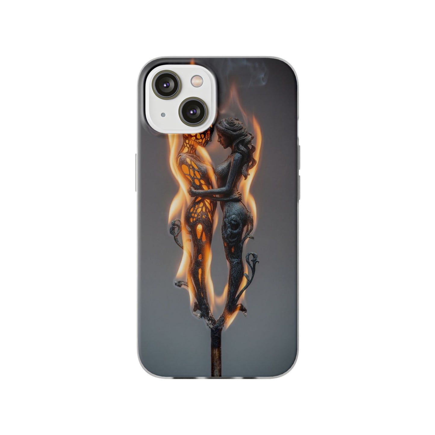 Flame-Embraced Lovers Flexi Cases – Intimate Glow Within the Fire