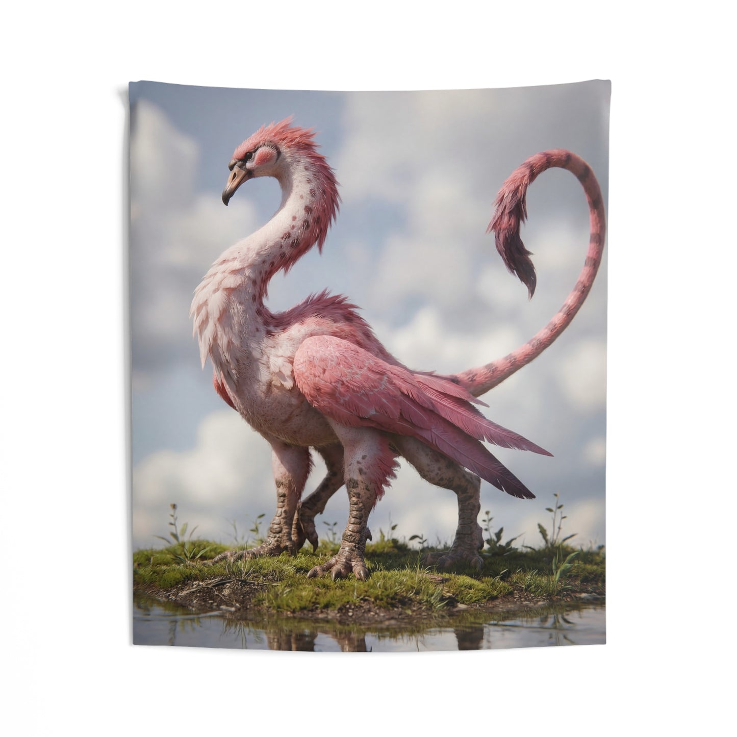 Pink Dawn Sentinel Indoor Wall Tapestries – Ethereal Feathered Guardian