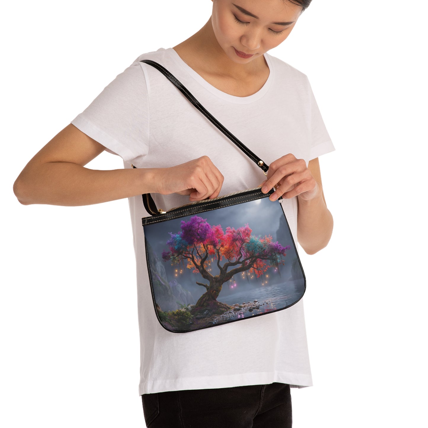 Chromatic Dream Tree Small Shoulder Bag – Moonlit Rainbow Canopy