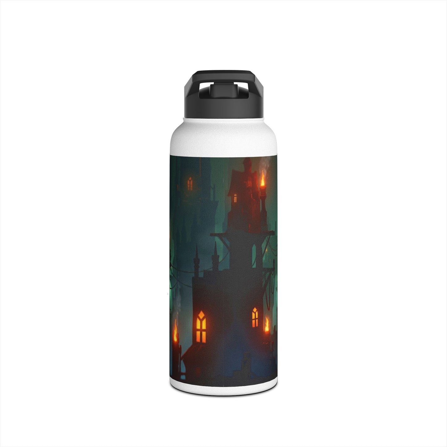 Floating City at Dusk Stainless Steel Water Bottle – Warm Lights Among the Mist