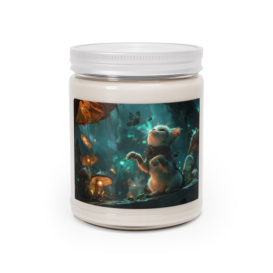 Whispering Forest Kitten Scented Soy Candles with White Lid, 9oz – Guardian of the Bioluminescent Grove