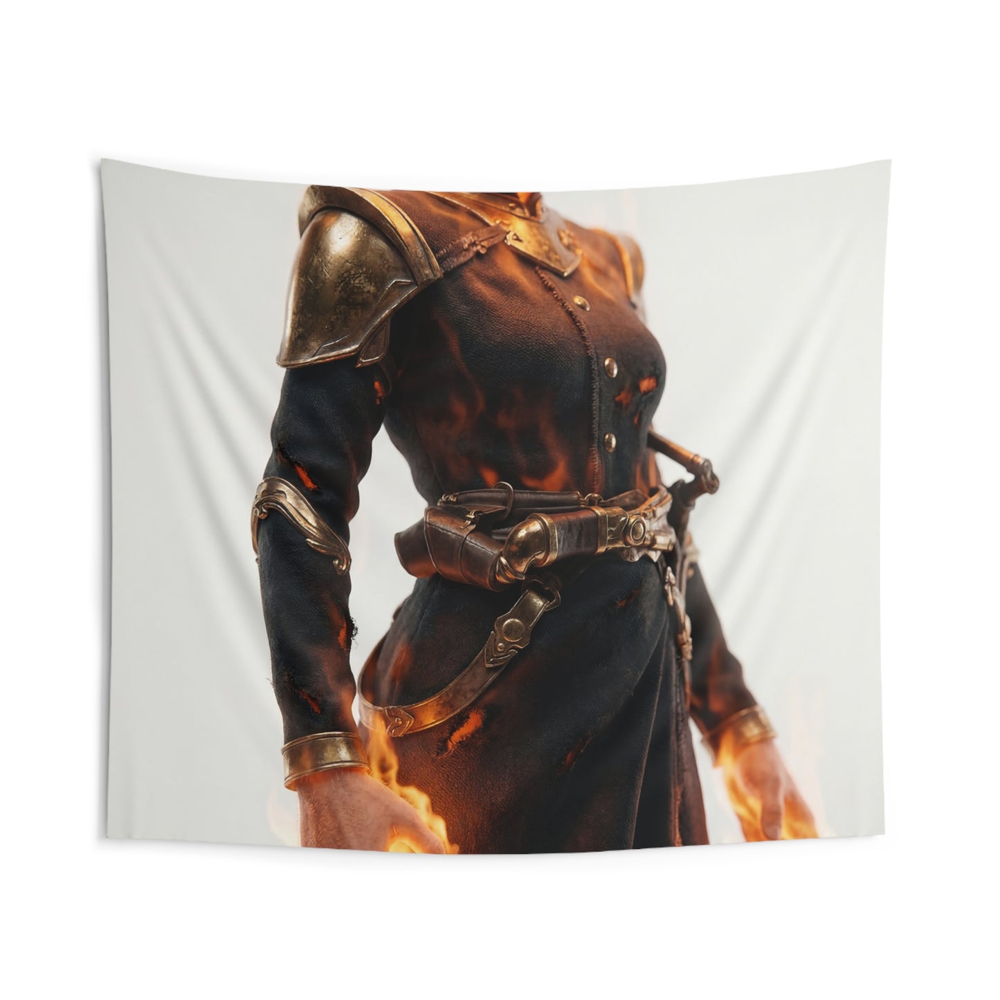 Flame-Wreathed Sentinel Indoor Wall Tapestries – Ash-Scarred Armor and Ember-Handed Grace