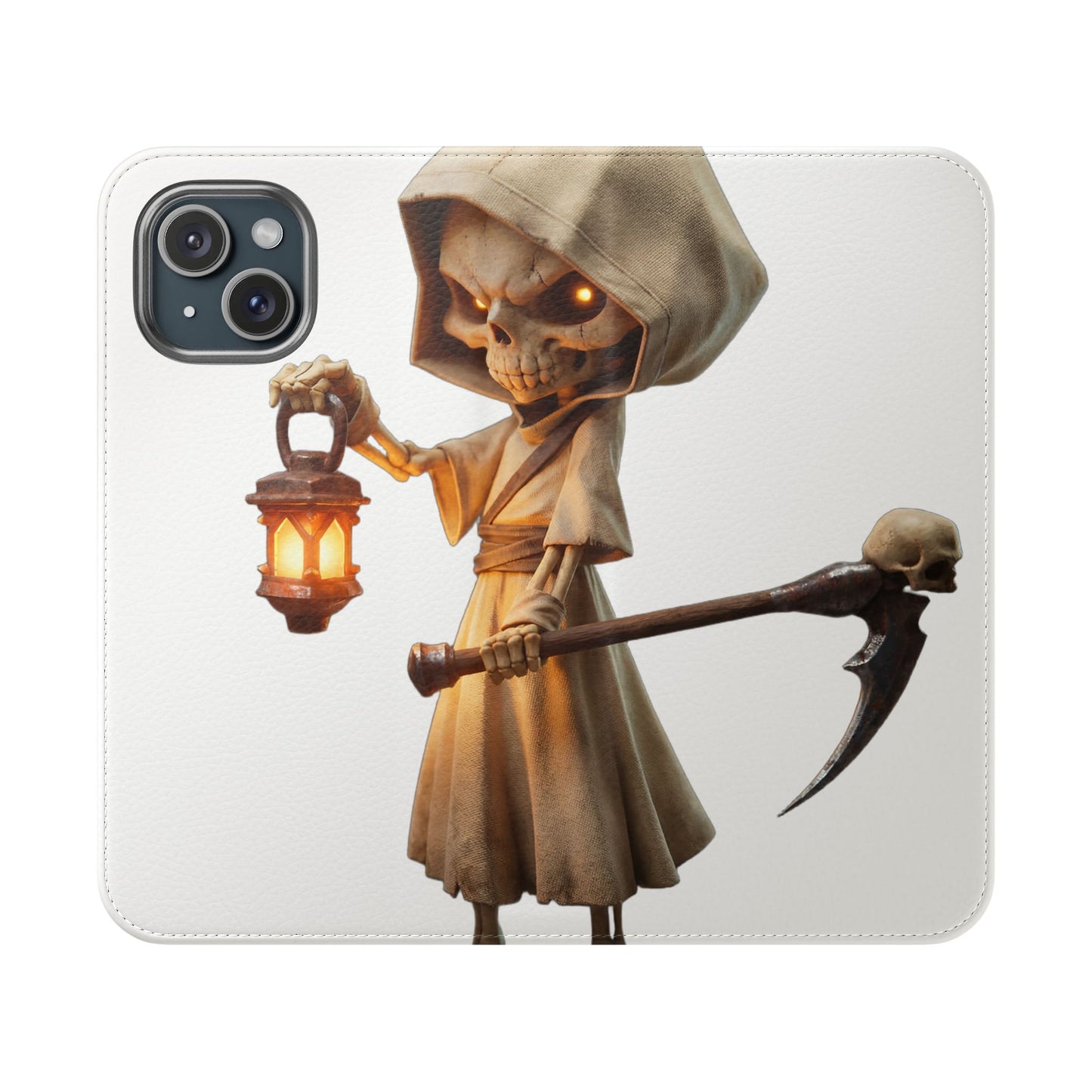 Lantern-Bearing Sentinel Flip Cases – Hooded Guardian with Scythe and Warm Glow