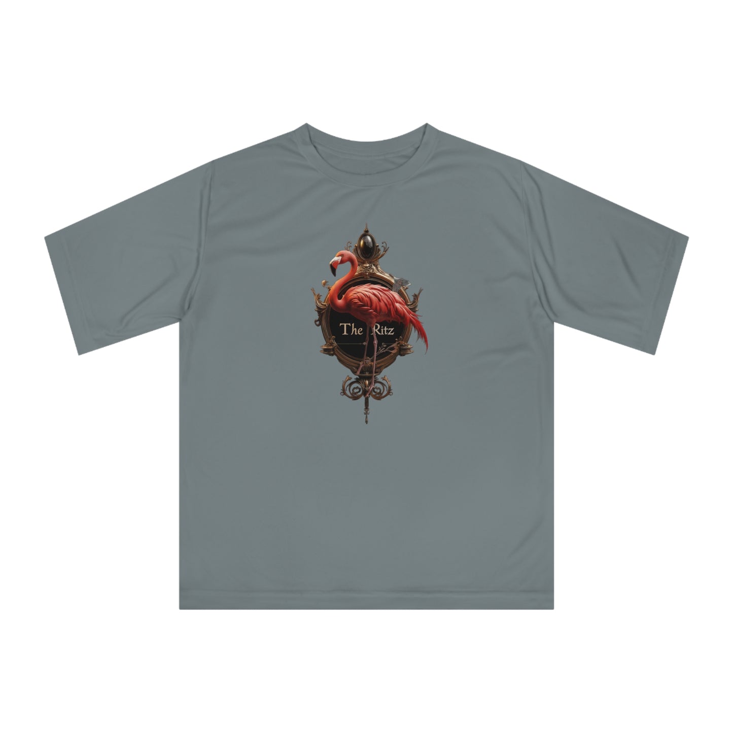 Crimson Flamingo Ornate Frame Tee – Golden Ritz Manor Emblem
