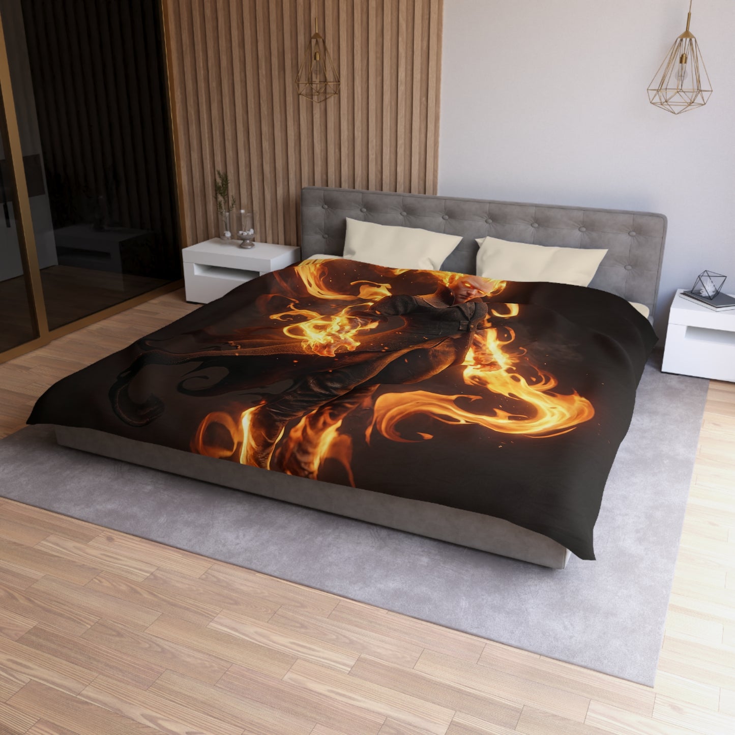Flame-Weaver Duvet Cover – Sovereign of Ember and Shadow