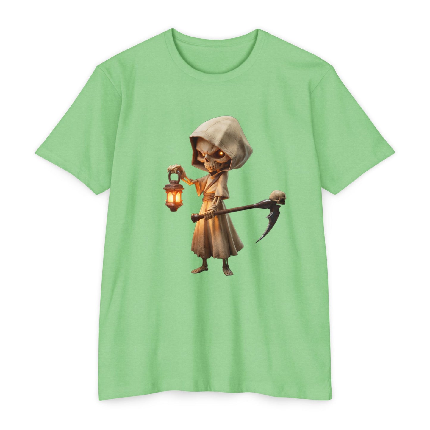 Lantern-Bearing Grim Reaper T-shirt – Hooded Sentinel with Scythe