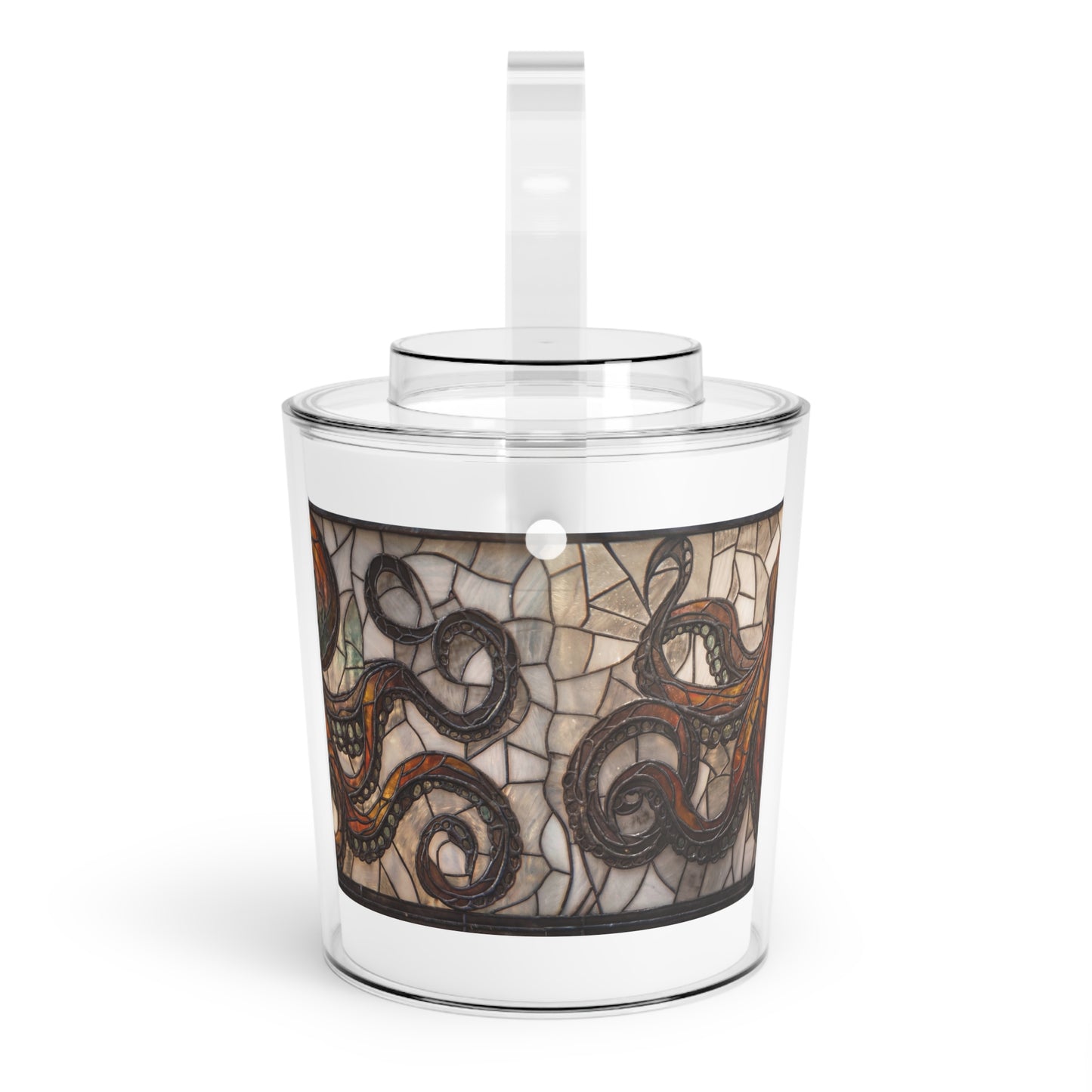 Stained Glass Octopus Ice Bucket with Tongs – Amber Tide Guardian