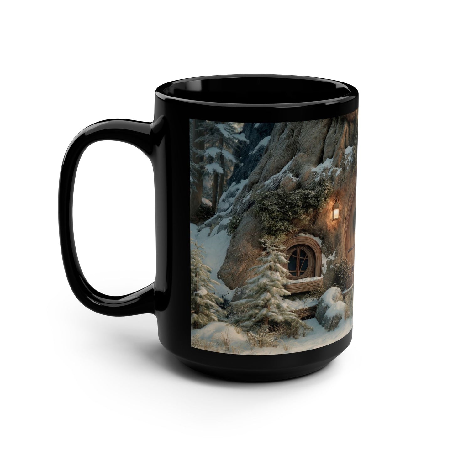 Hobbit Doorway Black Mug, 15oz – Snowy Hearthstone Welcome