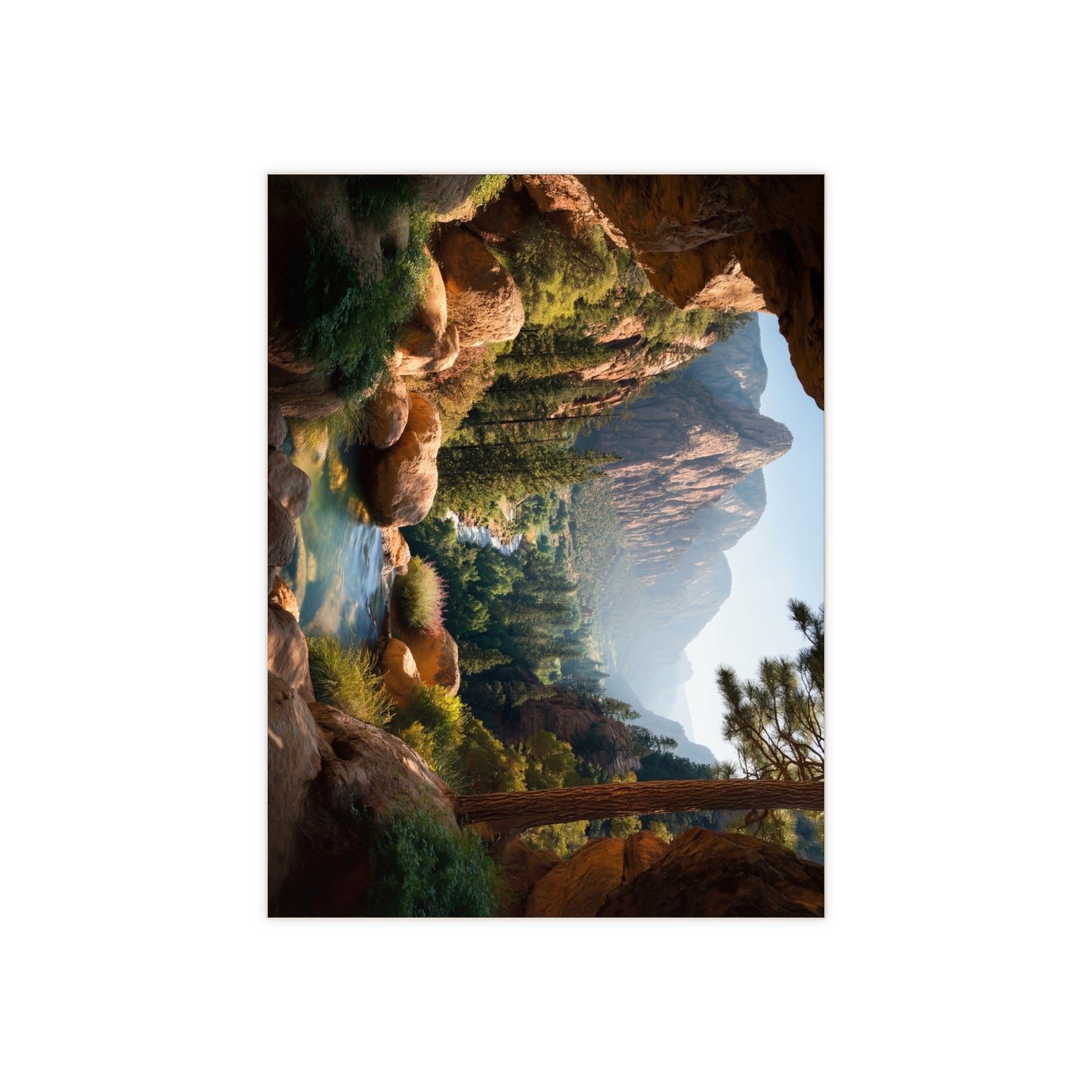 Canyon River View Ceramic Photo Tile – Sunlit Valley Through Stone Archway