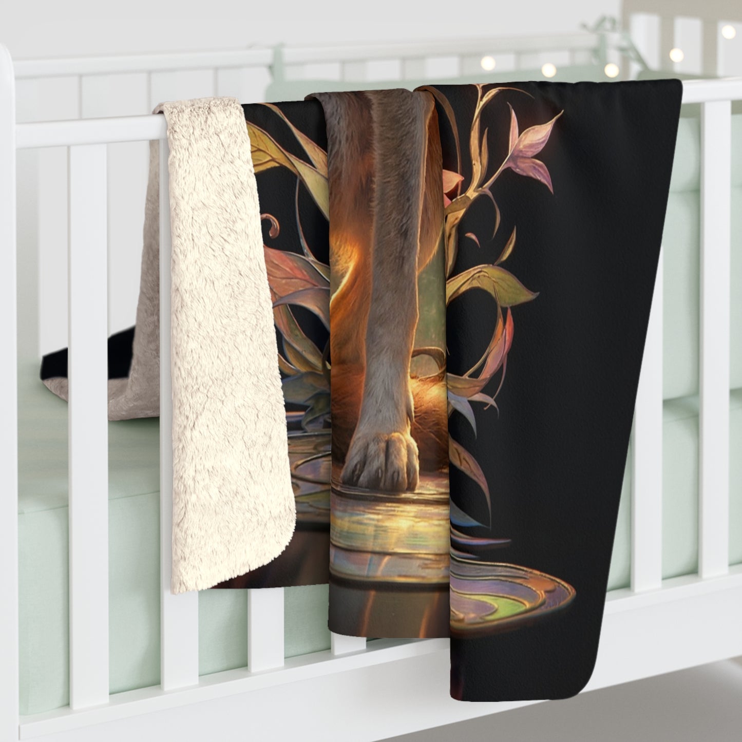 Regal Wolf Throne Sherpa Fleece Blanket – Golden Light & Art Nouveau Grace