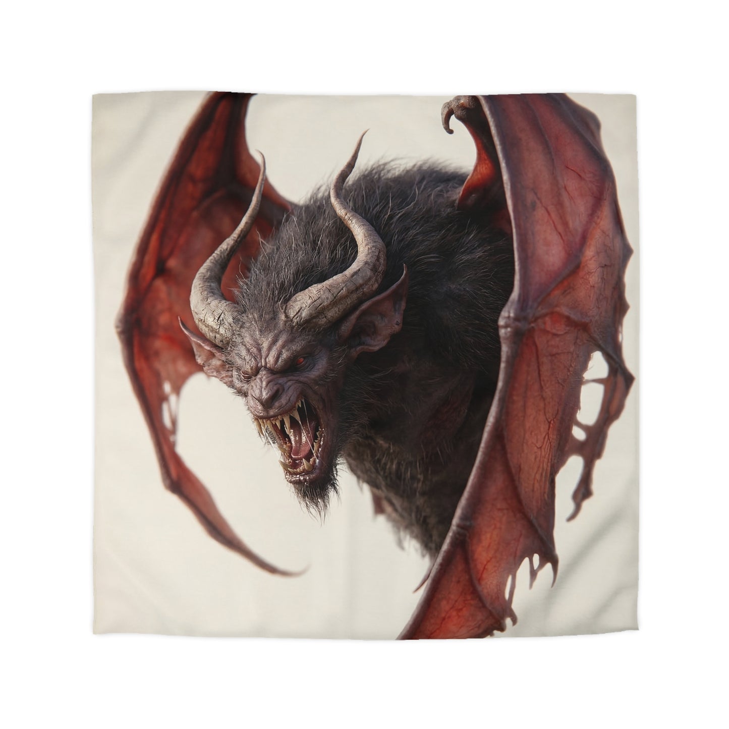 Fanged Horror Microfiber Duvet Cover – Crimson Winged Sentinel