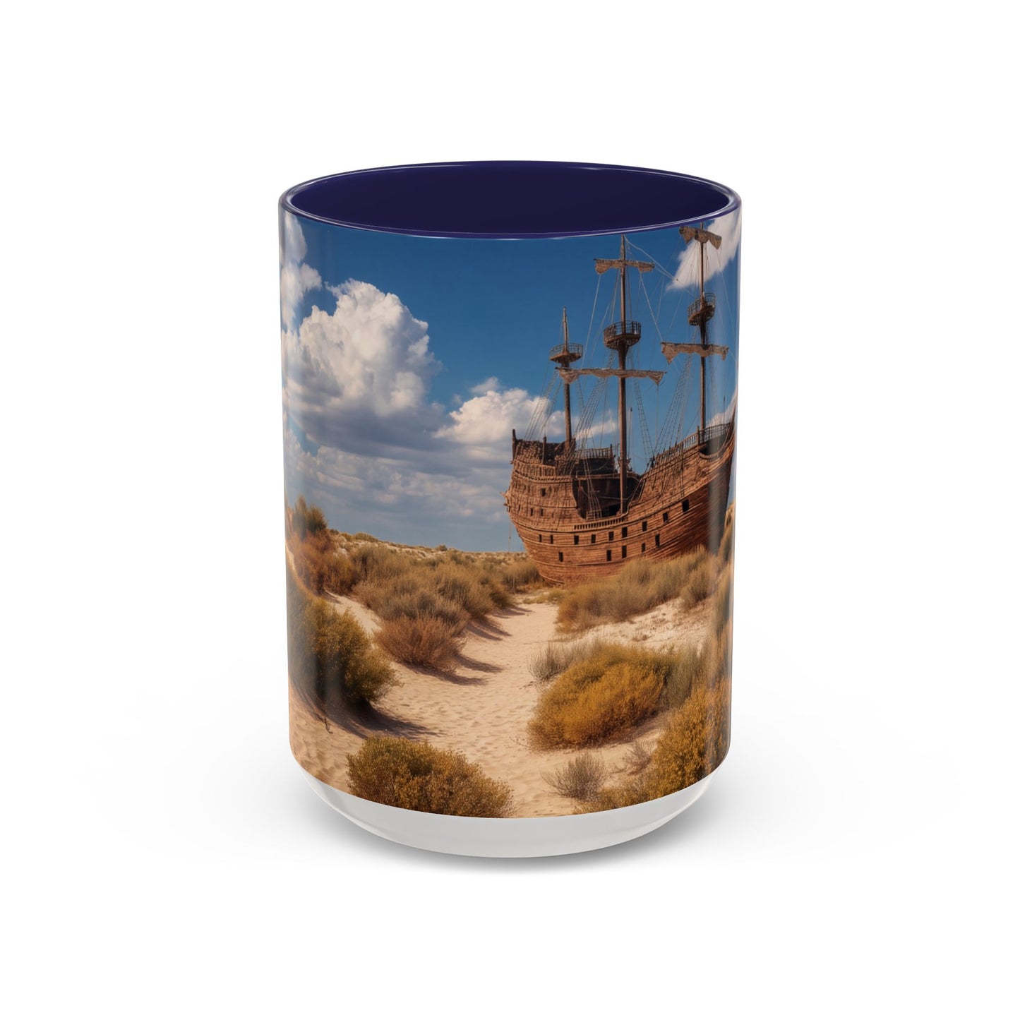 Desert Shipwreck Accent Coffee Mug (11, 15oz) – Golden Sandscape Voyage