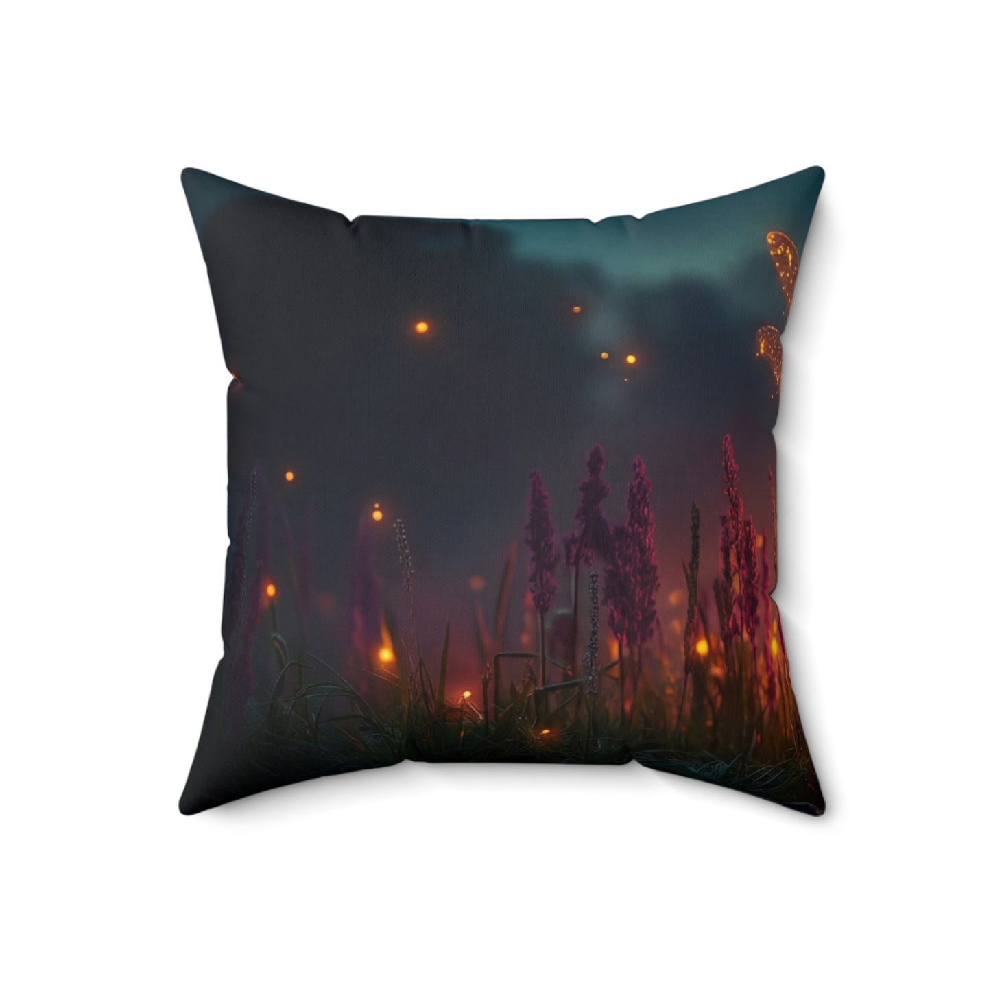Glowing Dragonfly Spun Polyester Square Pillow – Twilight Meadow Luminescence