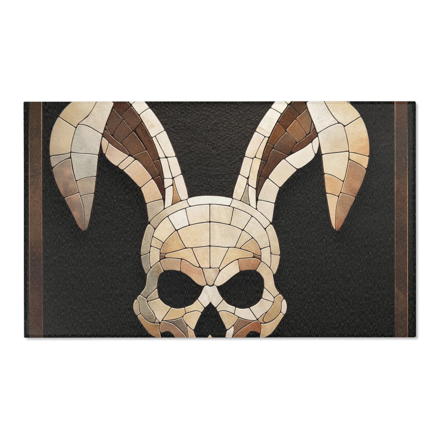 Mosaic Rabbit Skull Area Rug – Warm Earth Tones Against Deep Black