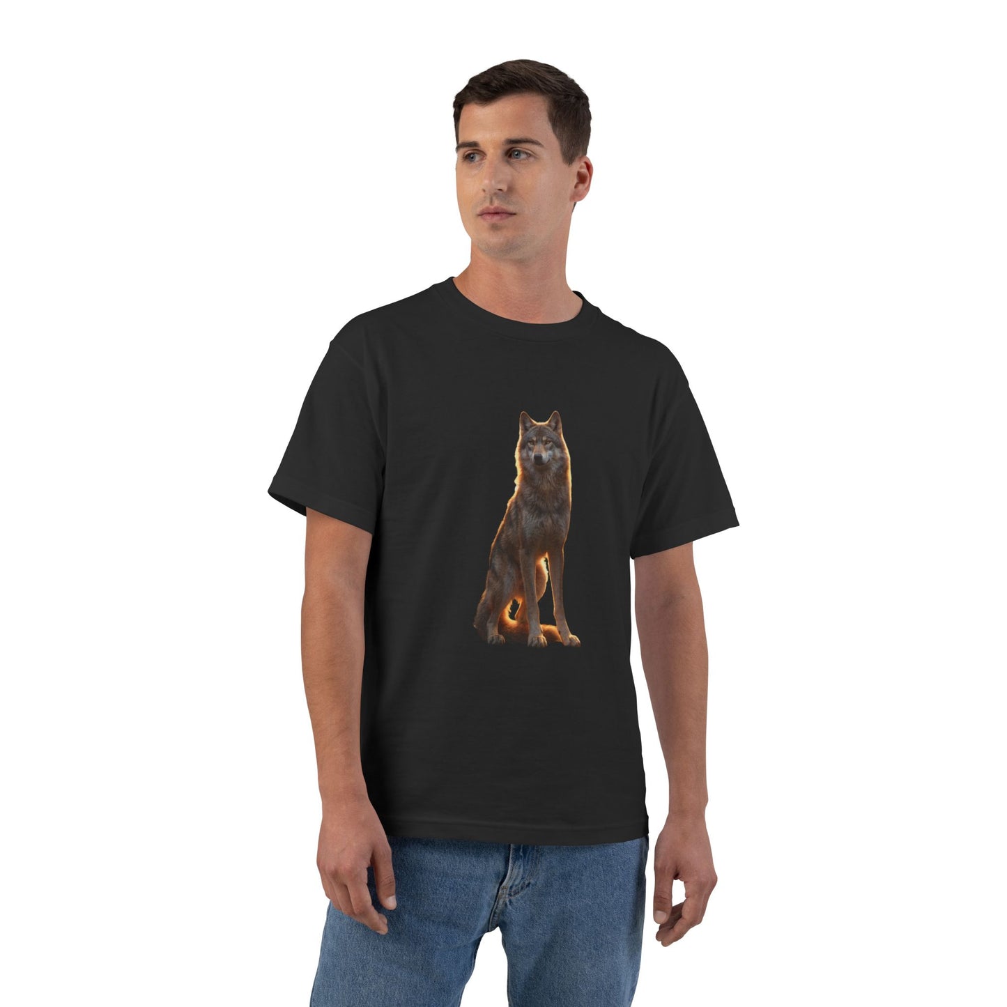 Twilight Wolf Short-Sleeve T-Shirt – Golden Hour Sentinal on Black Ground