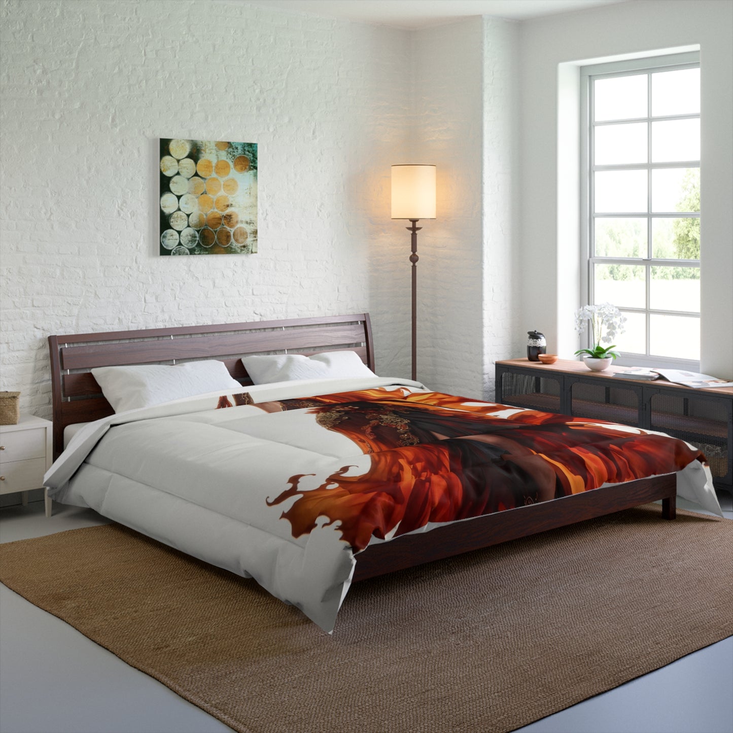 Crimson Phoenix Dance Comforter – Fluid Flame Silhouette