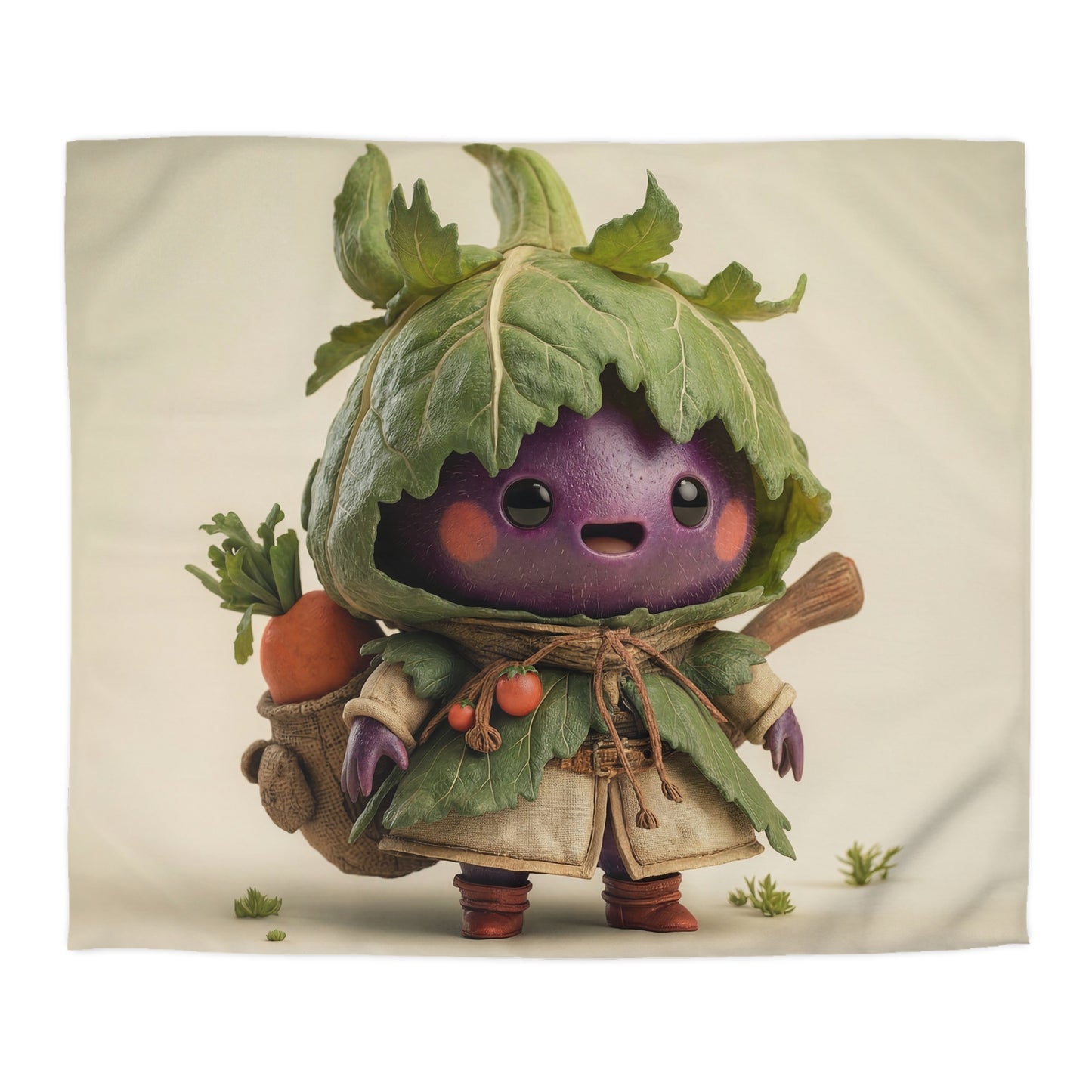Purple Eggplant Guardian Microfiber Duvet Cover – Leaf-Crowned Harvest Scout
