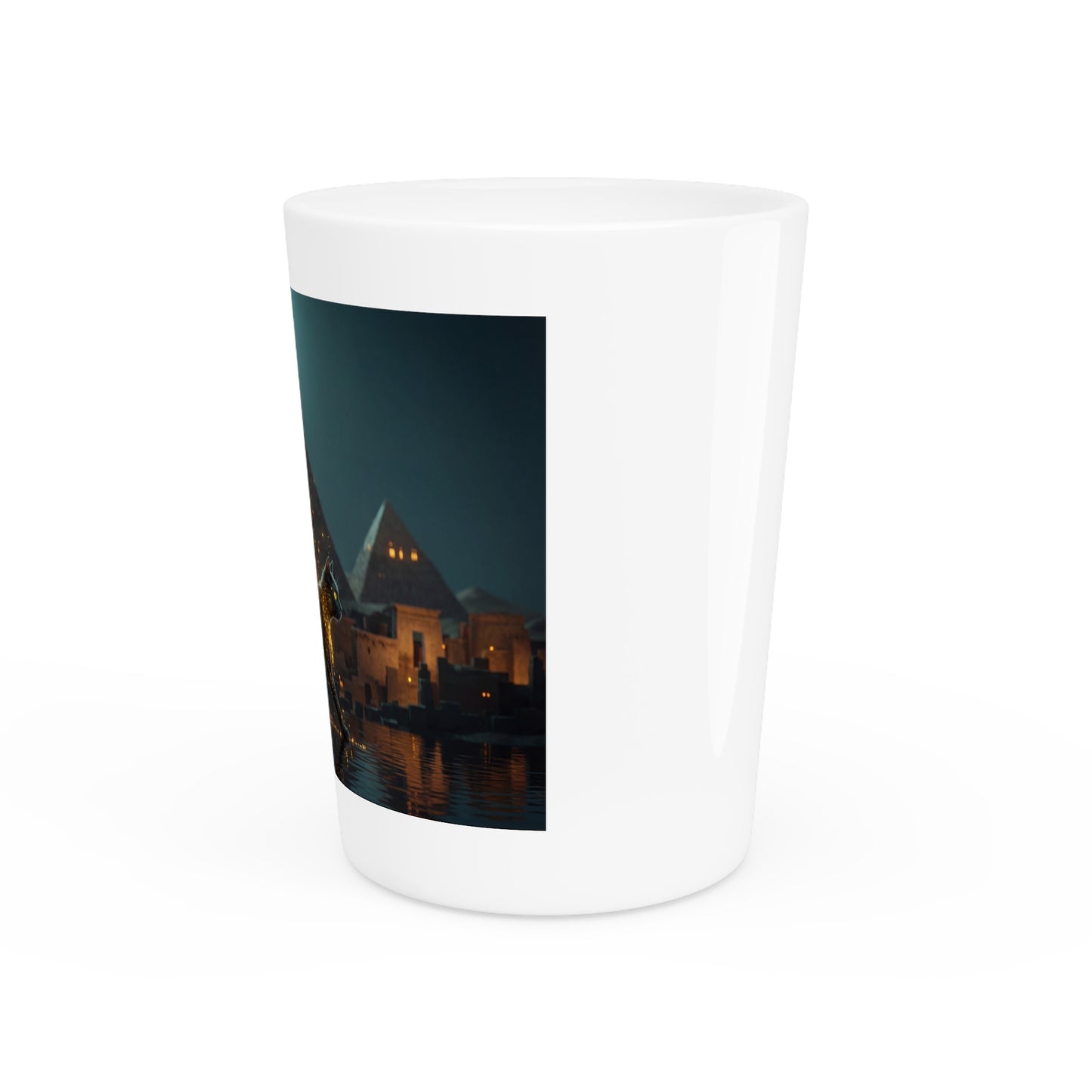 Desert Sentinel Cat Shot Glass – Pharaoh’s Moonlit Guardian